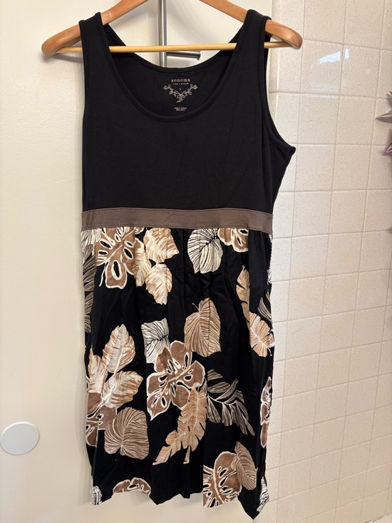 Sonoma Dresses & Skirts - Sonoma Black Tank Midi Dress Size Large Brown Floral Skirt Cotton Travel Hawaii
